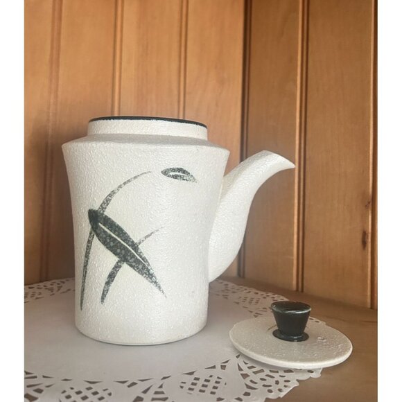 Vintage Japanese Teapot Stoneware Black White Graphic Design Modern Textured - Picture 6 of 9